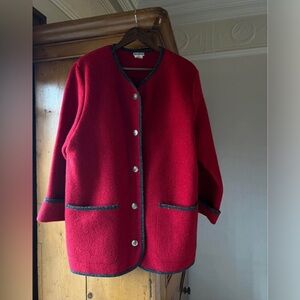 L.L. Bean Red Wool Cape with Black Trim